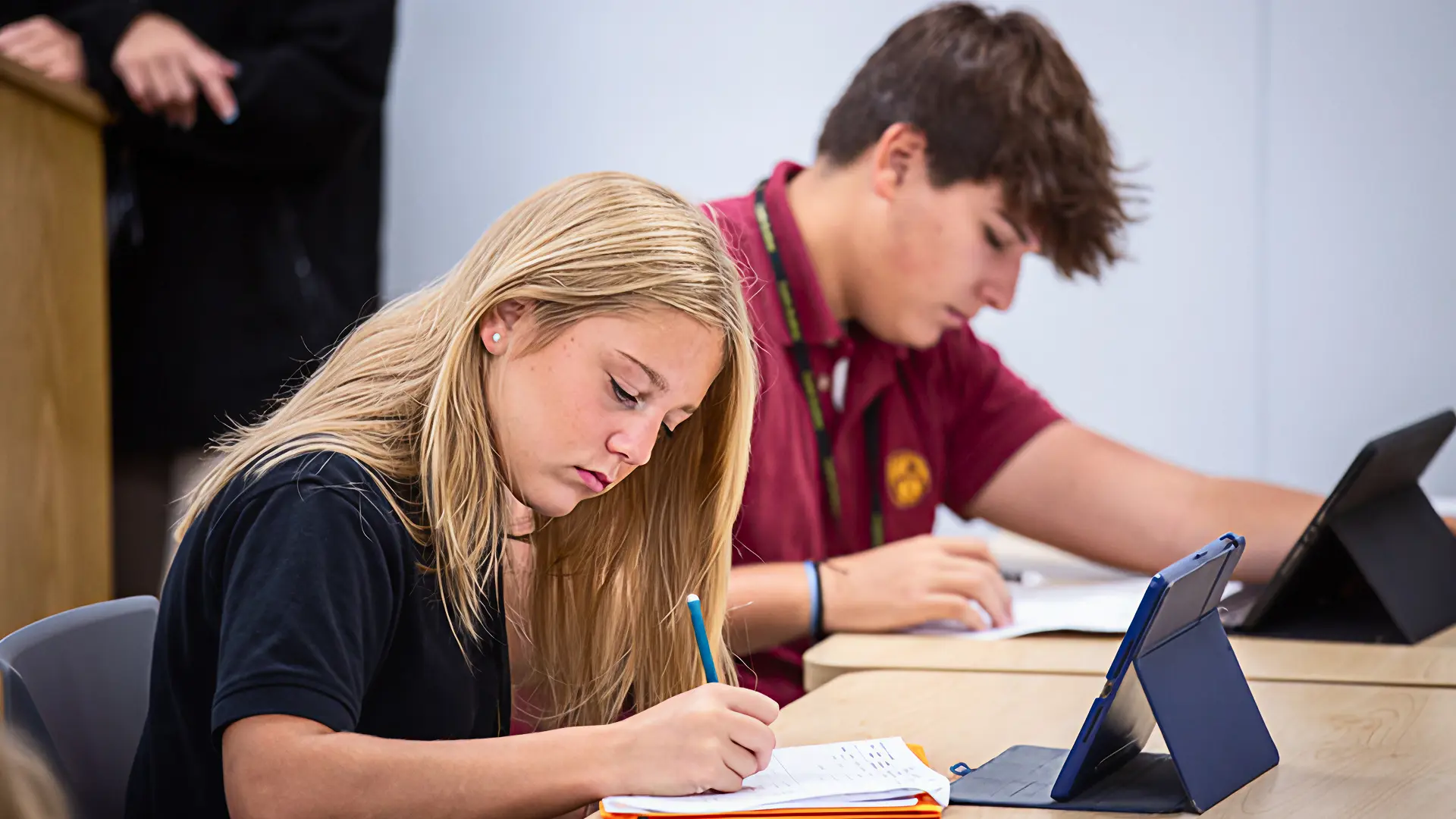 Students learning at desk